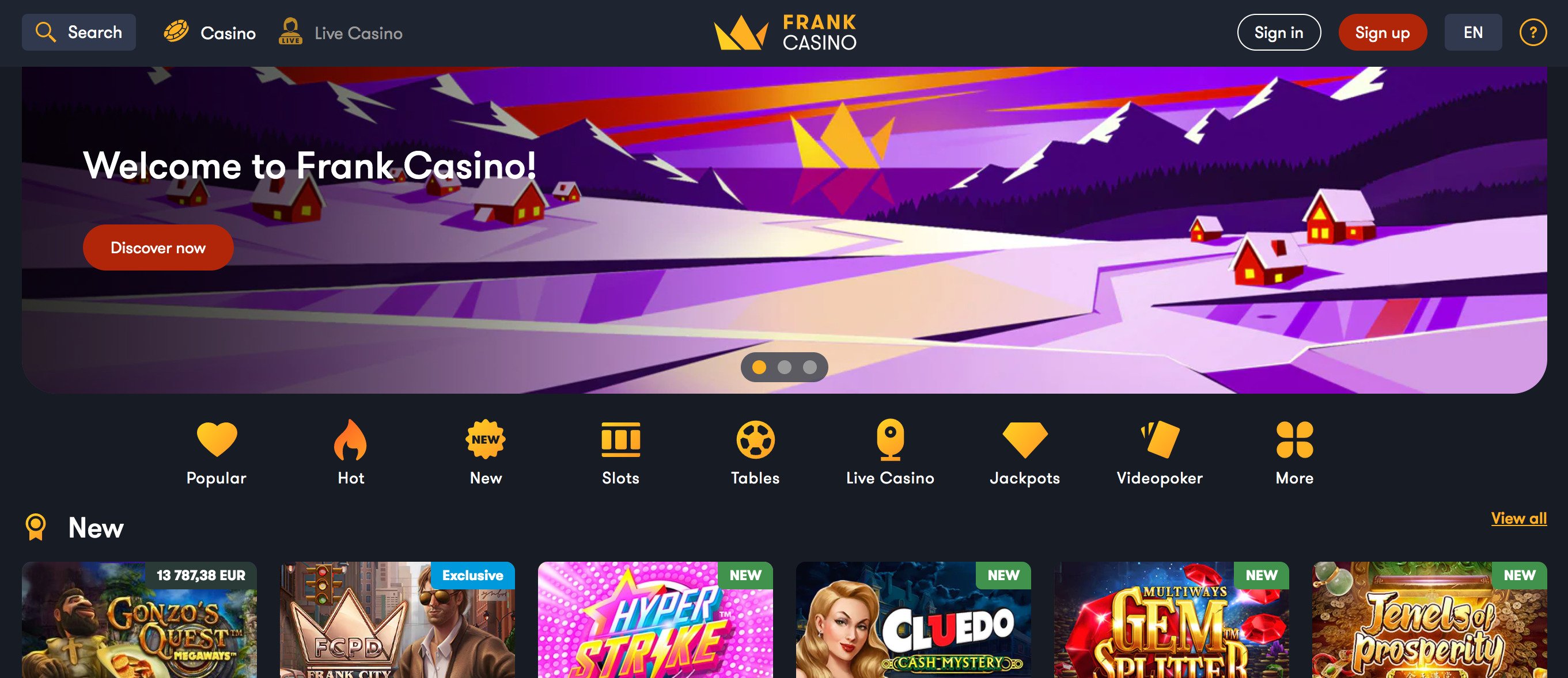 Skärmdump av Frank Casino